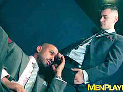 Sophisticated men Bruno Max and Lukas Daken have anal sex in a cinema