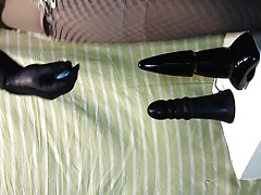 Sissy's bitch fucked masturbation with two huge plugs