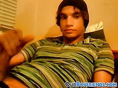 Twink pulls his big cock out and films himself jerking off