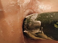 Sloppy close up anal toying with cream