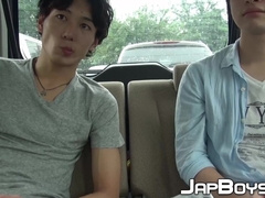 Naughty Asian Manabu strokes Kais hairy cock and tastes his jizz