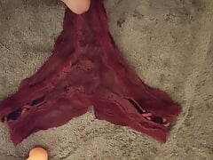 Big sperm ejaculation on a friend's thong panties