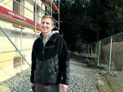 Kitchen fuck scene featuring a skinny dude with tattoos