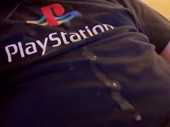 Gamer Cub jerking off and Edging out a huge load cumshot onto T shirt