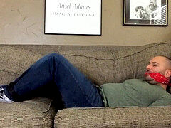 Latin, gay couch, gay gagged