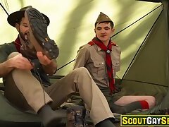 Teen scout Nathan James fucked bareback by Tucker Barrett