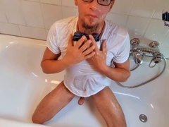 Wet underwear, jerk of, socks on