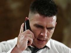 Patty O'Brian shoves a ball gag into Orson Deane's mouth