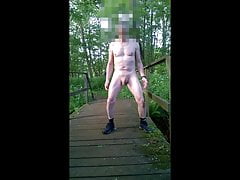 exhibitionist naked public oudoor solowank woods cumshot 14