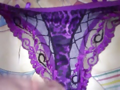 Cumming on purple leopard stripe gyaru - kuro gal panties