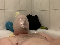 Gay mask, amateur bathroom, masked slave