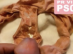 SEVEN excited spurts of cum on stepdaughter's panties