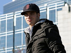 Muscular brunette James Olsen jerking that dick HARD