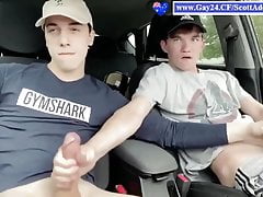 Australian twinks in the car were jerking off