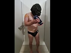 Godzilla wank in speedos. Pool shower after swim