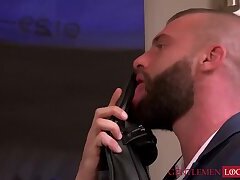 Kinky man in suit Zario Travezz mouth filled with sticky cum