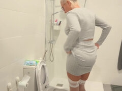 Gaia On Top - Busty Teacher Milf Spied In The Bathroom Gets Fucked By The Cleaning Man