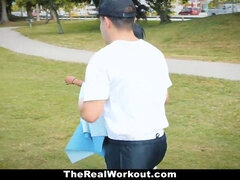 Brittany White gets her curvy ebony body pounded after a hard workout