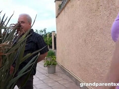 Voyeur Grandpa Wanks while Granny and Stepgranddaughter play table tennis
