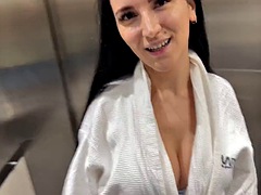 A chance meeting with stepmom in the elevator led to hot sex