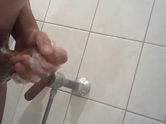 Taking a shower and wanking