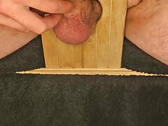 Double Handsfree Ballbusted Cum, Balls Fastened to Board