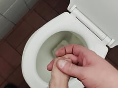 Shoot my cum load into a public toilet because my work colleagues make me so horny