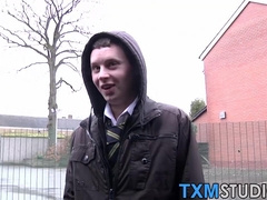 Three young gay guys butt banging in car sex action