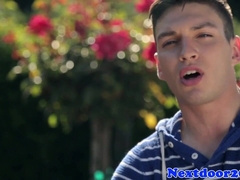 Muscled boy milking behind clubs