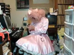 Pink Satin Sissy in chains