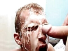 Blonde hunk loves the cum dripping on his face