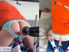 Fuck machine works its magic on a horny twink in an Aussiebum jockstrap