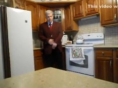 Step daddy jacking in the kitchen in costume and tie