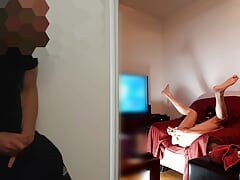 Caught my hot straight roommate secretly masturbating while I fuck my ass on gay livestream webcam