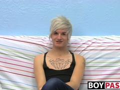 Tattooed smooth teen Austin moans during hot masturbation