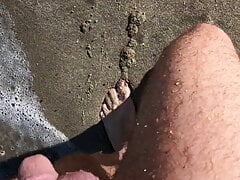 Public nude beach stroll and piss