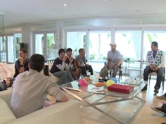 Watch a hot stripper helping another with his big cock