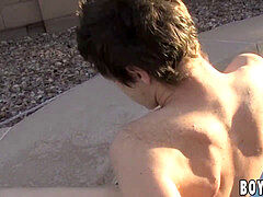 sugary-sweet nubile masculine tugging off at his private pool