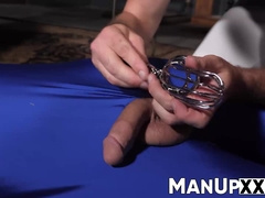 Horny man in costume gets dominated by a tall guy