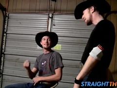 Amateur cowboys Ty and Lee wanking their cocks in the garage