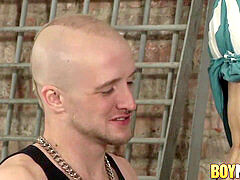 shackled twink Kimi Monroe deep-throated and munches maledom armpits