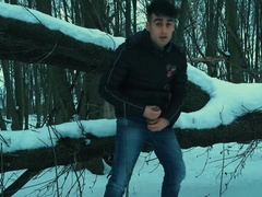 Winter Jerking Off On The Tree