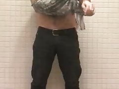 RESTROOM HJ: Hairy Daddy Strips To Shoot CUM FOUNTAIN Pt. 2
