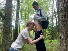 Teen twinks Matty and Aiden were almost caught when they had an outdoor blowjob