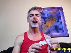 Horny older stud Richard Lennox gets off in the bath while blowing smoke in your face