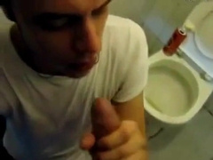 Boy sucking cock and eating cum in restroom 8