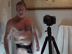 62 Year Old Dude Flexing His Bulging, Rippling Muscles and Stroking His Muscular Cock