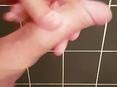 Huge shaved cock fun in shower with huge cumshot