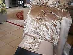 Guy ejeculating on second hand gold nylon jacket - Part 10