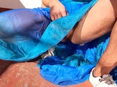 Sissy goddess in a see-through dress shows off her sexy cock and ass while having fun outdoors